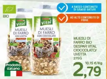 Interspar MUESLI DI FARRO BIO DESPAR VITAL CIOCCOLATO/ UVETTA 275G offerta