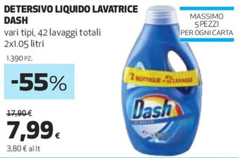 Coop DETERSIVO LIQUIDO LAVATRICE DASH vari tipi, 42 lavaggi totali 2x1.05 litri offerta
