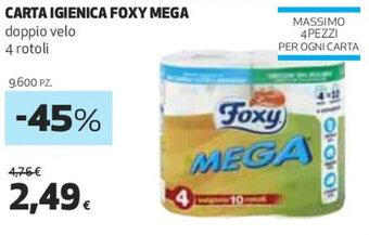 Coop CARTA IGIENICA FOXY MEGA doppio velo 4 rotoli offerta