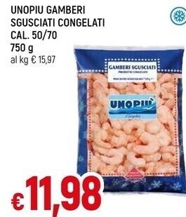 Famila Unopiu - gamberi sgusciati congelati cal. 50/70 750 g offerta