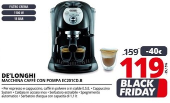 Comet De longhi macchina caffè con pompa ec201cd.b offerta