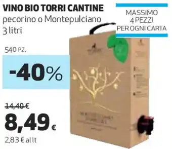 Coop VINO BIO TORRI CANTINE pecorino o Montepulciano 3 litri offerta