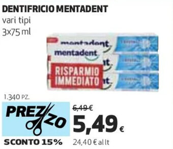 Coop DENTIFRICIO MENTADENT vari tipi 3x75 ml offerta