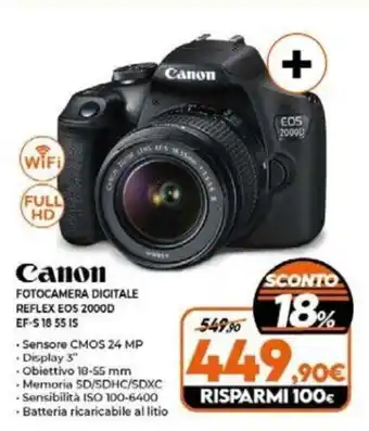 Expert Canon FOTOCAMERA DIGITALE REFLEX EOS 2000D EF-S 18:55 IS offerta