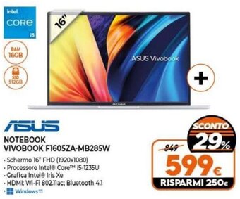Expert ASUS NOTEBOOK VIVOBOOK F1605ZA-MB285W offerta