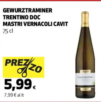 Coop GEWURZTRAMINER TRENTINO DOC MASTRI VERNACOLI CAVIT 75 cl offerta