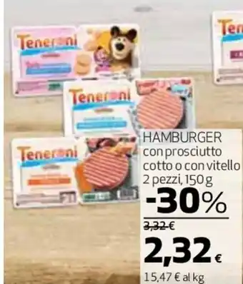 Coop HAMBURGER con prosciutto cotto o con vitello 2 pezzi, 150 g offerta