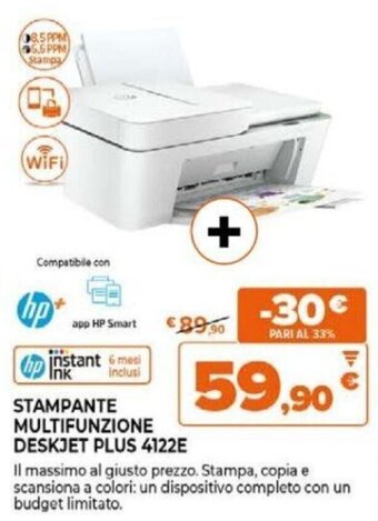 Expert hp STAMPANTE MULTIFUNZIONE DESKJET PLUS 4122E offerta
