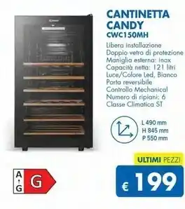 MD Discount Candy divino cwc 150 mh cantinetta vino con compressore libera installazione nero 41 bottiglia/bottiglie offerta