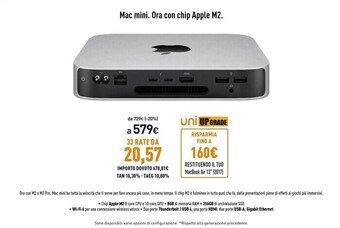 Unieuro Apple mac mini m2 core: 8 cpu 10 gpu 256gb ssd offerta