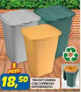 Risparmio Casa TRIS PATTUMIERA CON COPERCHIO DIFFERENZIATA 3 PEZZI offerta