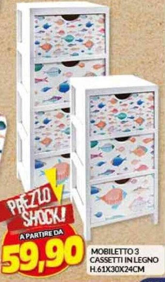 Risparmio Casa MOBILETTO 3 CASSETTI IN LEGNO H.61X30X24CM offerta