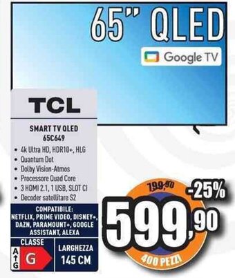 Unieuro TCL SMART TV QLED 65C649 offerta