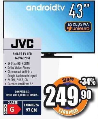 Unieuro JVC SMART TV LED T43VA32051 offerta