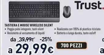 Unieuro TASTIERA E MOUSE WIRELESS SILENT offerta
