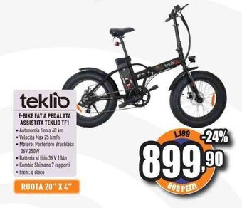Unieuro teklio E-BIKE FAT A PEDALATA ASSISTITA TEKLIO TF1 offerta
