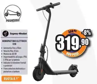 Unieuro PIEGHEVOLE Segway-Ninebot MONOPATTINO ELETTRICO E2D offerta