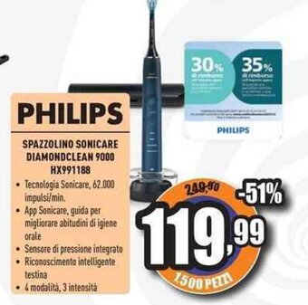 Unieuro PHILIPS SPAZZOLINO SONICARE DIAMONDCLEAN 9000 HX991188 offerta