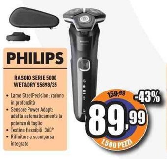 Unieuro PHILIPS RASOIO SERIE 5000 WET&DRY S5898/35 offerta