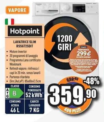 Unieuro Hotpoint LAVATRICE SLIM RSSG725DIT offerta