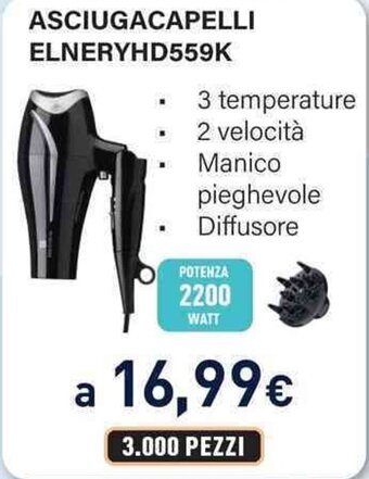 Unieuro ASCIUGACAPELLI ELNERYHD559K offerta