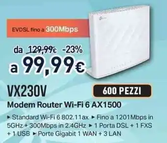 Unieuro VX230V Modem Router Wi-Fi 6 AX1500 offerta