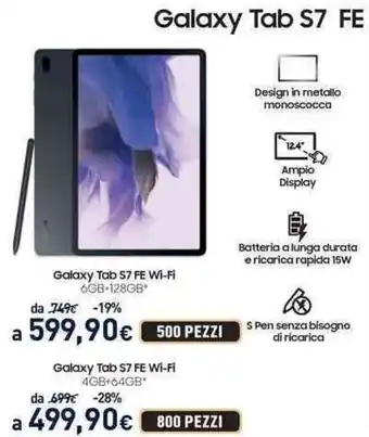 Unieuro Galaxy Tab S7 FE Wi-Fi 4GB+64GB* offerta