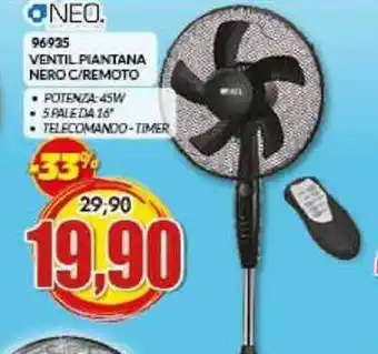 Neo VENTIL PIANTANA NERO C/REMOTO