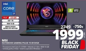 Comet Msi notebook gaming pulse 15 b13vgk offerta