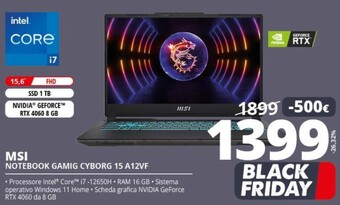 Comet Msi notebook gaming cyborg 15 a12vf offerta