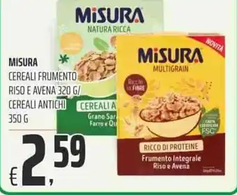 Coop Misura Cereali Frumento Riso e Avena 320g/Cereali Antichi 350g offerta