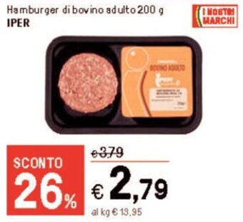 Iper La Grande Hamburger di bovino adulto 200 g IPER offerta