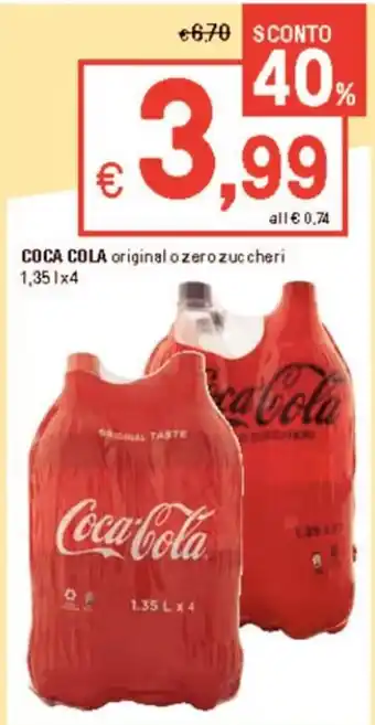 Iper La Grande COCA COLA original o zero zuccheri 1,351x4 offerta
