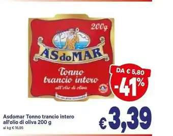 A&O Asdomar Tonno Trancio Intero All'Olio D'Oliva 200 G(ml) offerta