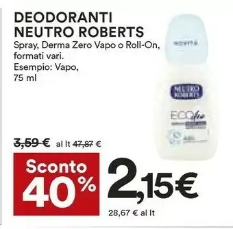 Coop Neutro Roberts Deodoranti offerta