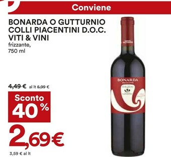 Coop Colli piacentini Bonarda Vino Frizzante 750 G(ml) offerta