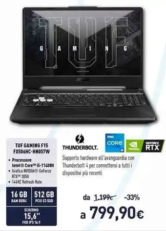 Unieuro TUF GAMING F15 FX506HC-HN057W offerta