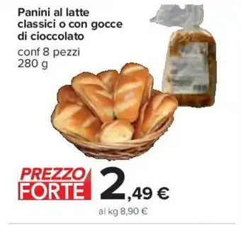 Carrefour Panini al latte classici o con gocce di cioccolato conf 8 pezzi 280 g offerta