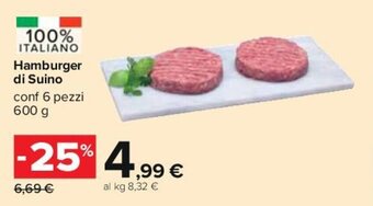 Carrefour Hamburger di Suino conf 6 pezzi 600 g offerta