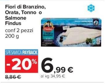 Carrefour Fiori di Branzino, Orata, Tonno o Salmone Findus conf 2 pezzi 200 g offerta