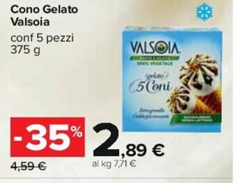 Carrefour Cono Gelato Valsoia conf 5 pezzi 375 g offerta