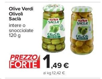 Carrefour Olive Verdi Olivoli Saclà intere o snocciolate 120 g offerta