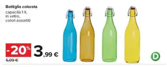 Carrefour Bottiglia colorata capacità 1 lt, in vetro, colori assortiti offerta