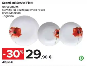 Carrefour Sconti sui Servizi Piatti un esempio: servizio 18 pezzi papavero rosso linea Madison Tognana offerta