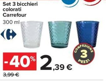Carrefour Set 3 bicchieri colorati Carrefour 300 ml offerta