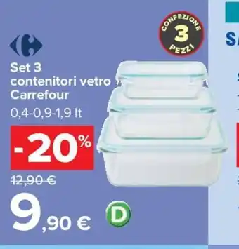 Carrefour Set 3 contenitori vetro Carrefour 0,4-0,9-1,9 lt offerta