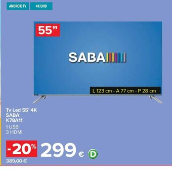 Carrefour Tv Led 55' 4K SABA K78A11 offerta