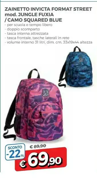 Famila Invicta Zainetto Format Street Mod. Jungle Fuxia/Camo Squared Blue offerta