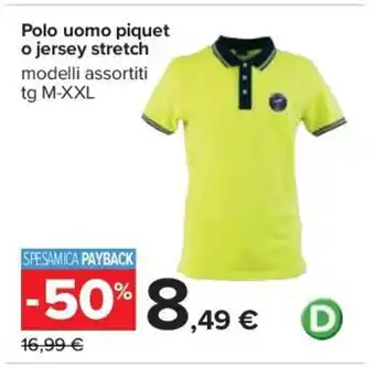 Carrefour Polo uomo piquet o jersey stretch modelli assortiti tg M-XXL offerta