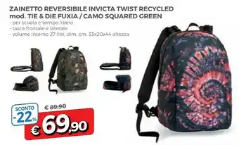Famila Invicta Zainetto Reversibile Twist Recycled Mod. Tie & Die Fuxia / Camo Squared Green offerta